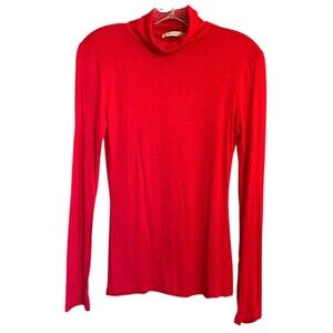 Active Basic Junior's Turtleneck Long Sleeve Top Soft Rayon Lightweight Sz S Red